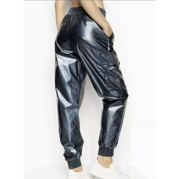 Victorias Secret Sport Cargo Jogger Pant Iridescent Gray Blue‎ Foil Metallic L - Picture 2 of 14